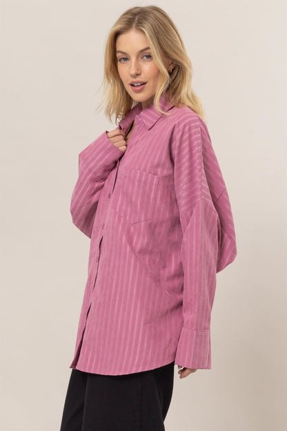 Stripe Button Down Long Sleeve Oversized Shirt