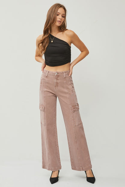 RISEN High Rise Wide Leg Cargo Jeans