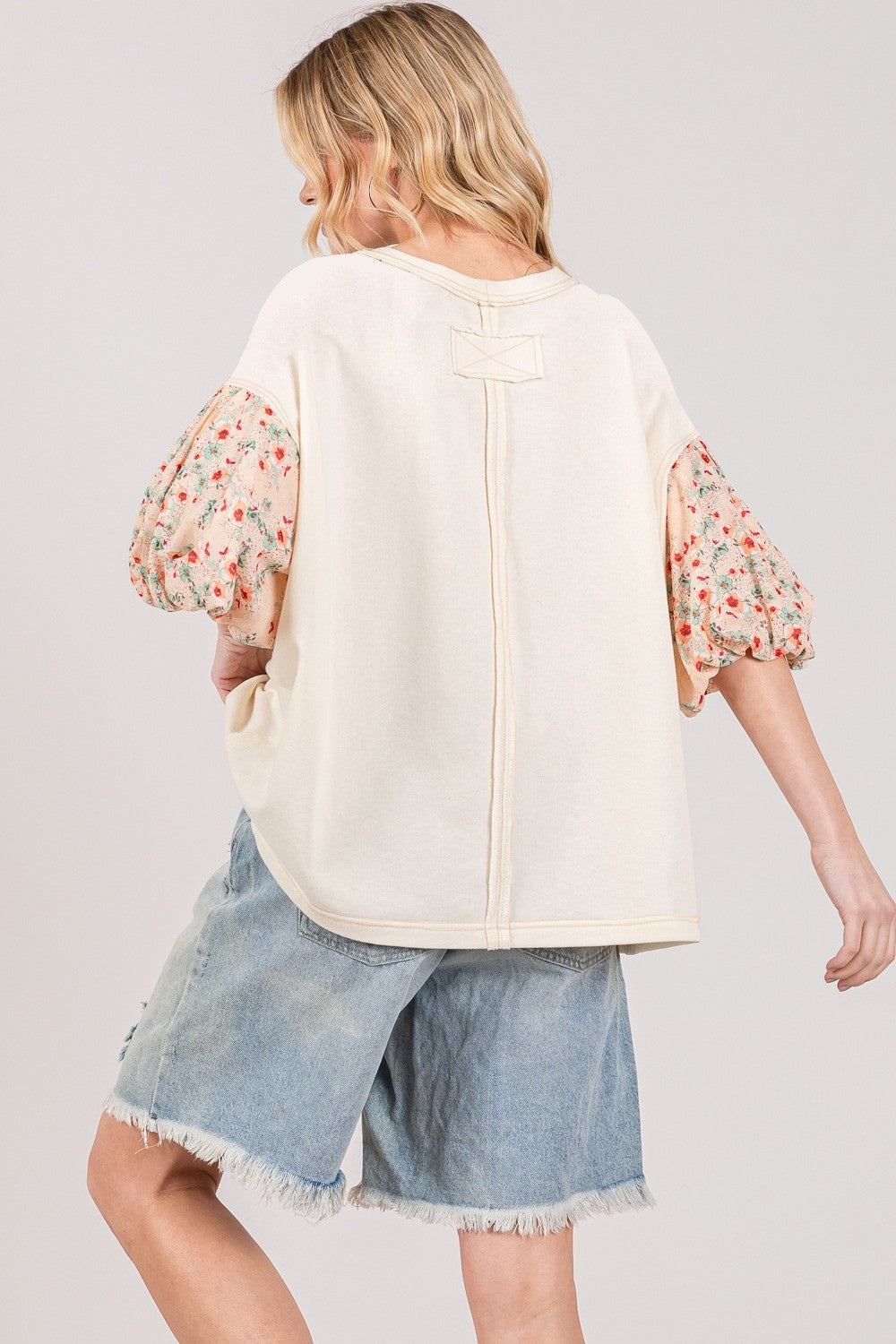 Round Neck Bubble Sleeve Oversize Top