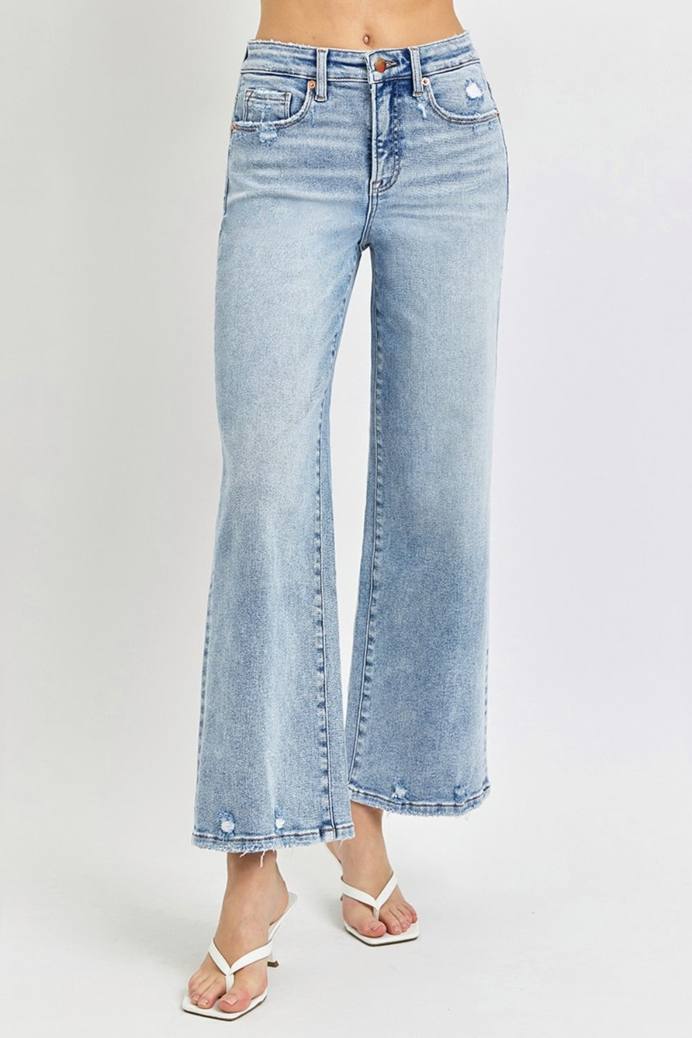 RISEN Tummy Control High Rise Crop Wide Leg Jeans