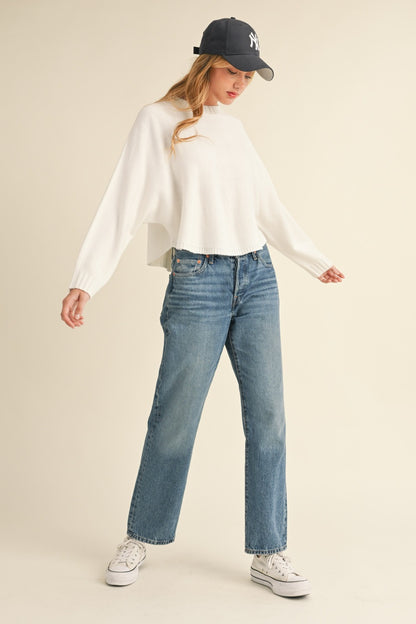 Round Neck Dolman Sleeve Cropped Sweater