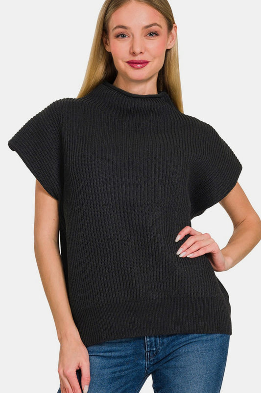 Short Sleeve Mock Neck Sweater