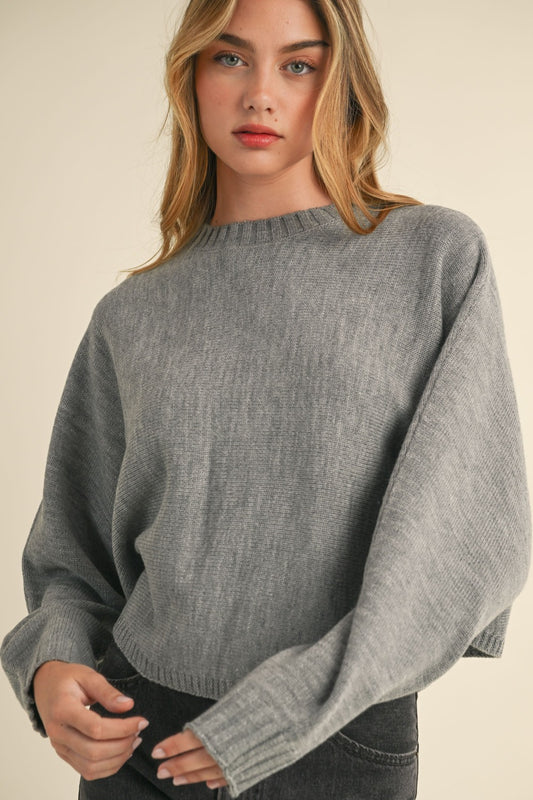 Round Neck Dolman Sleeve Cropped Sweater