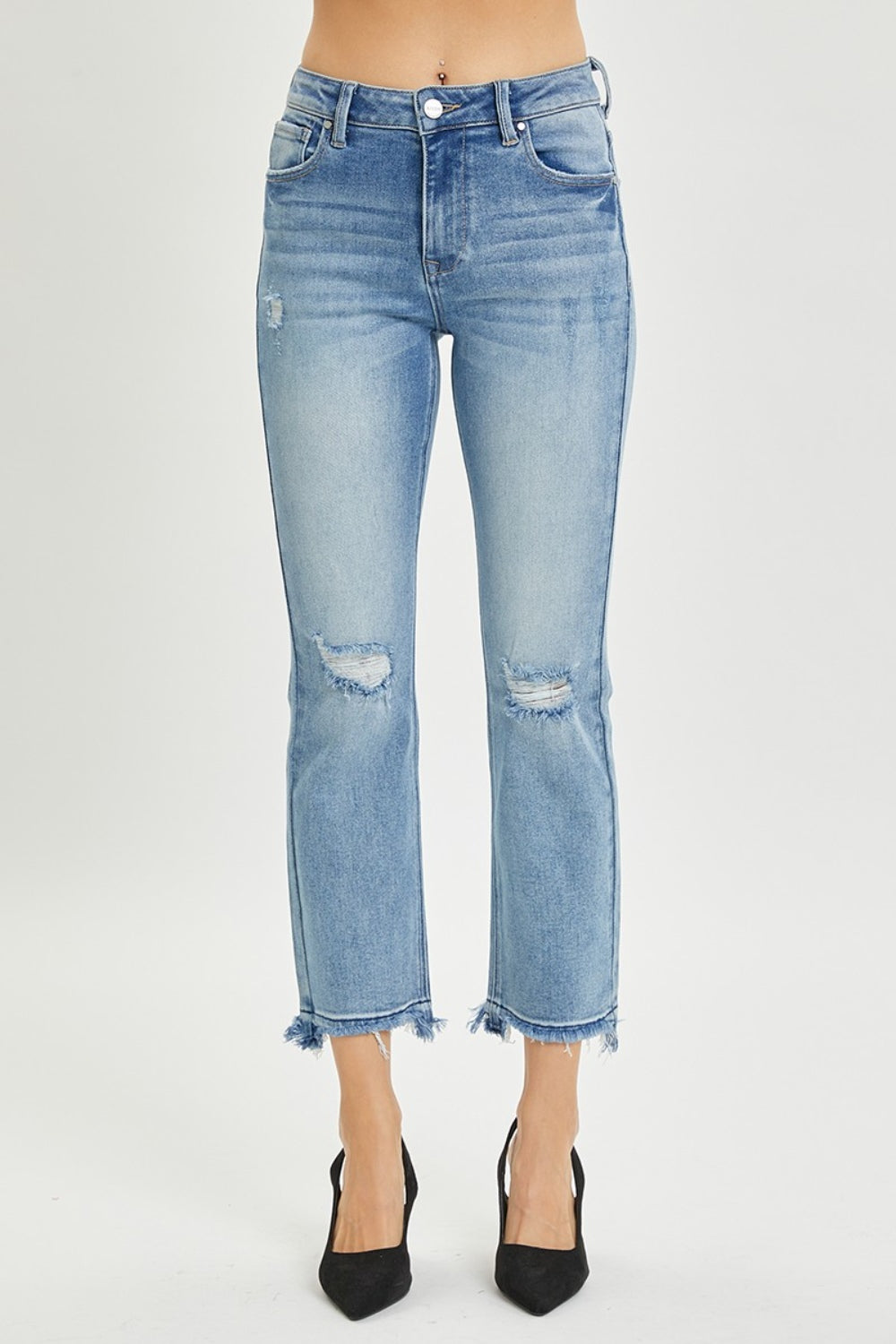 RISEN High Rise Distressed Cropped Straight Jeans