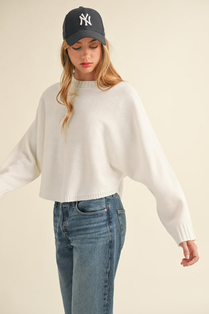 Round Neck Dolman Sleeve Cropped Sweater