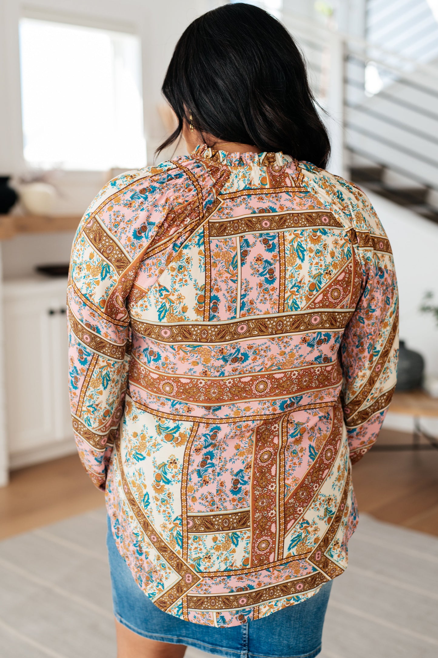 Mixed Print Peasant Blouse