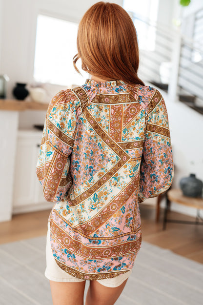 Mixed Print Peasant Blouse