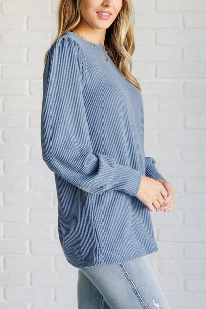 Mineral Wash Ribbed Knit Top in Vintage Denim