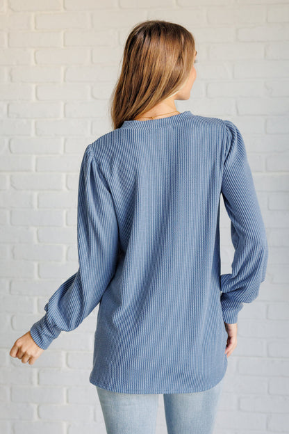 Mineral Wash Ribbed Knit Top in Vintage Denim