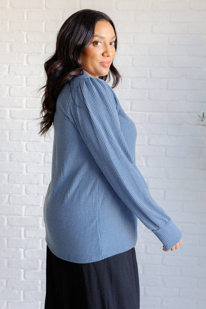 Mineral Wash Ribbed Knit Top in Vintage Denim