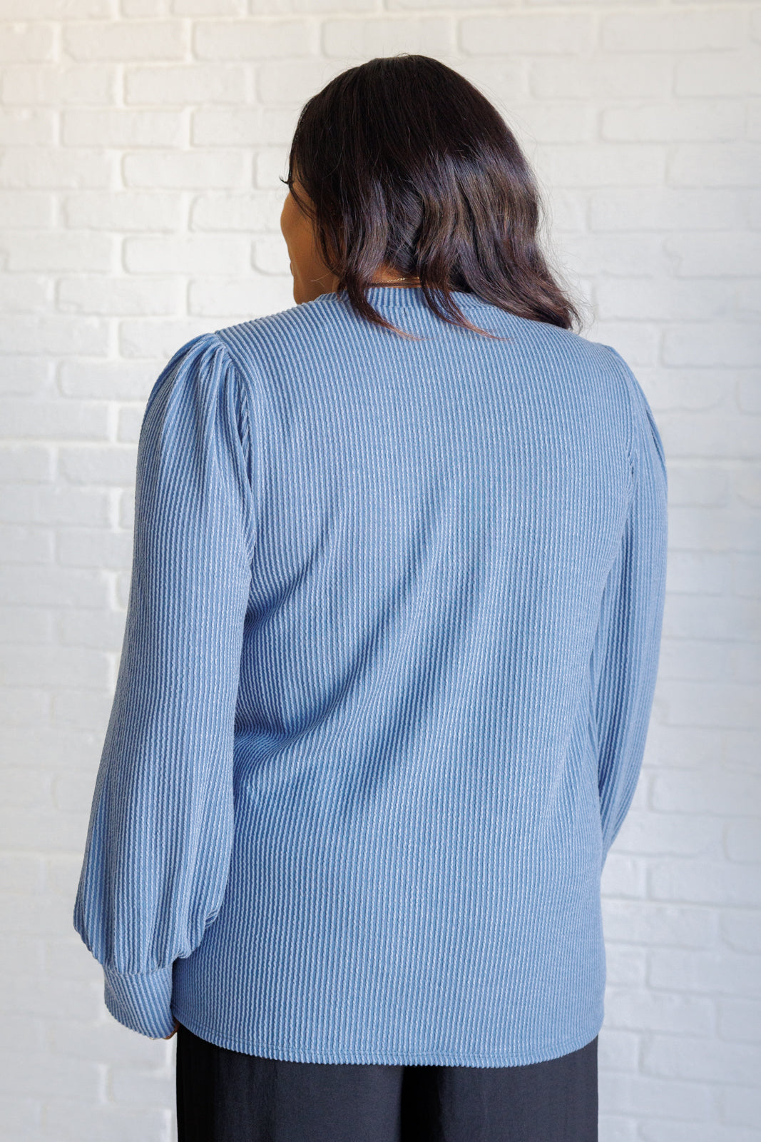 Mineral Wash Ribbed Knit Top in Vintage Denim