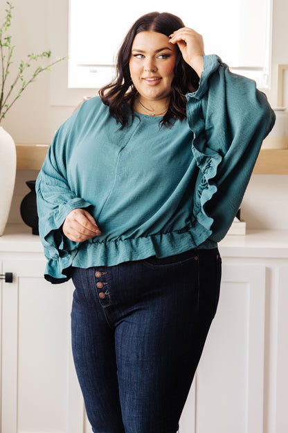 Ruffle Detail Top in Teal