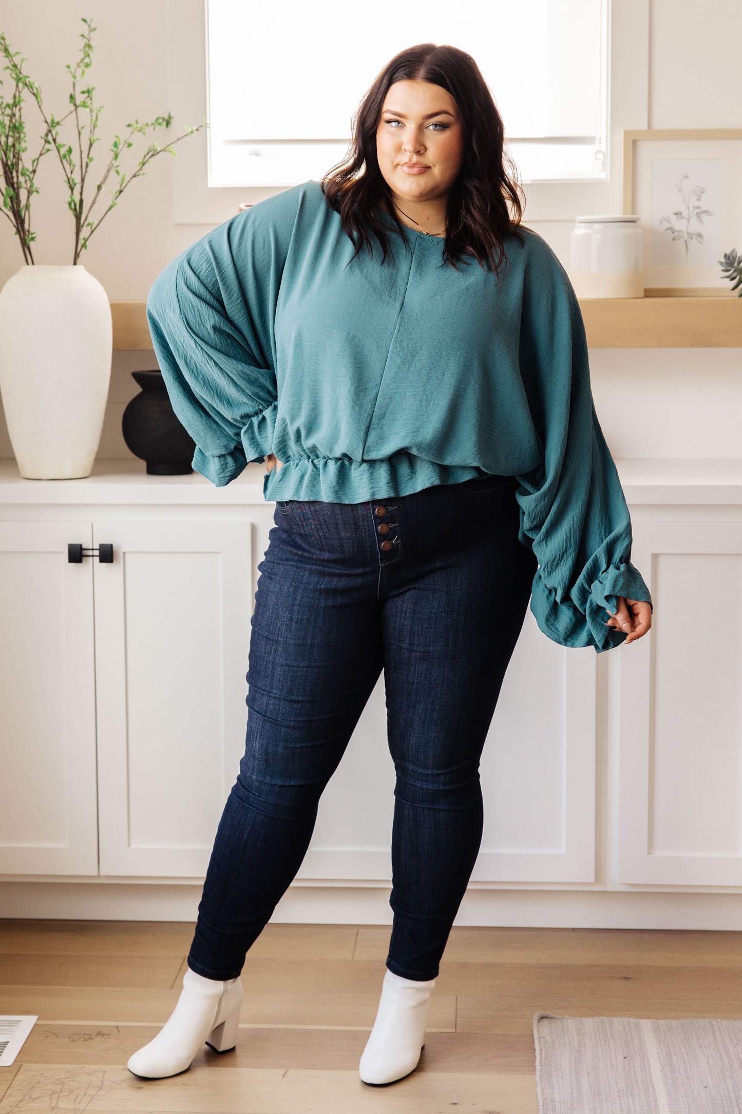 Ruffle Detail Top in Teal