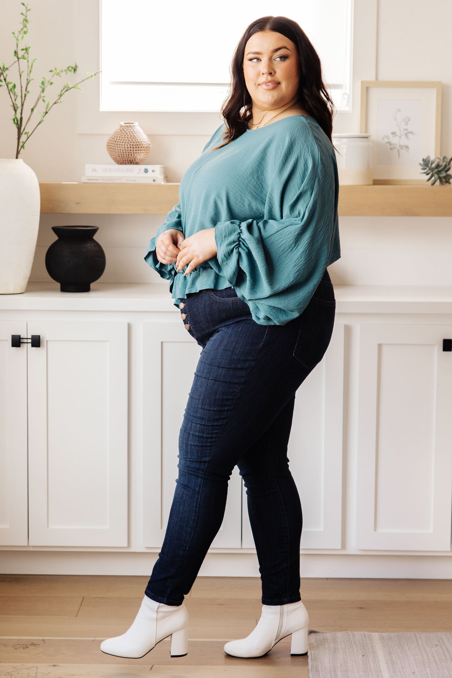 Ruffle Detail Top in Teal