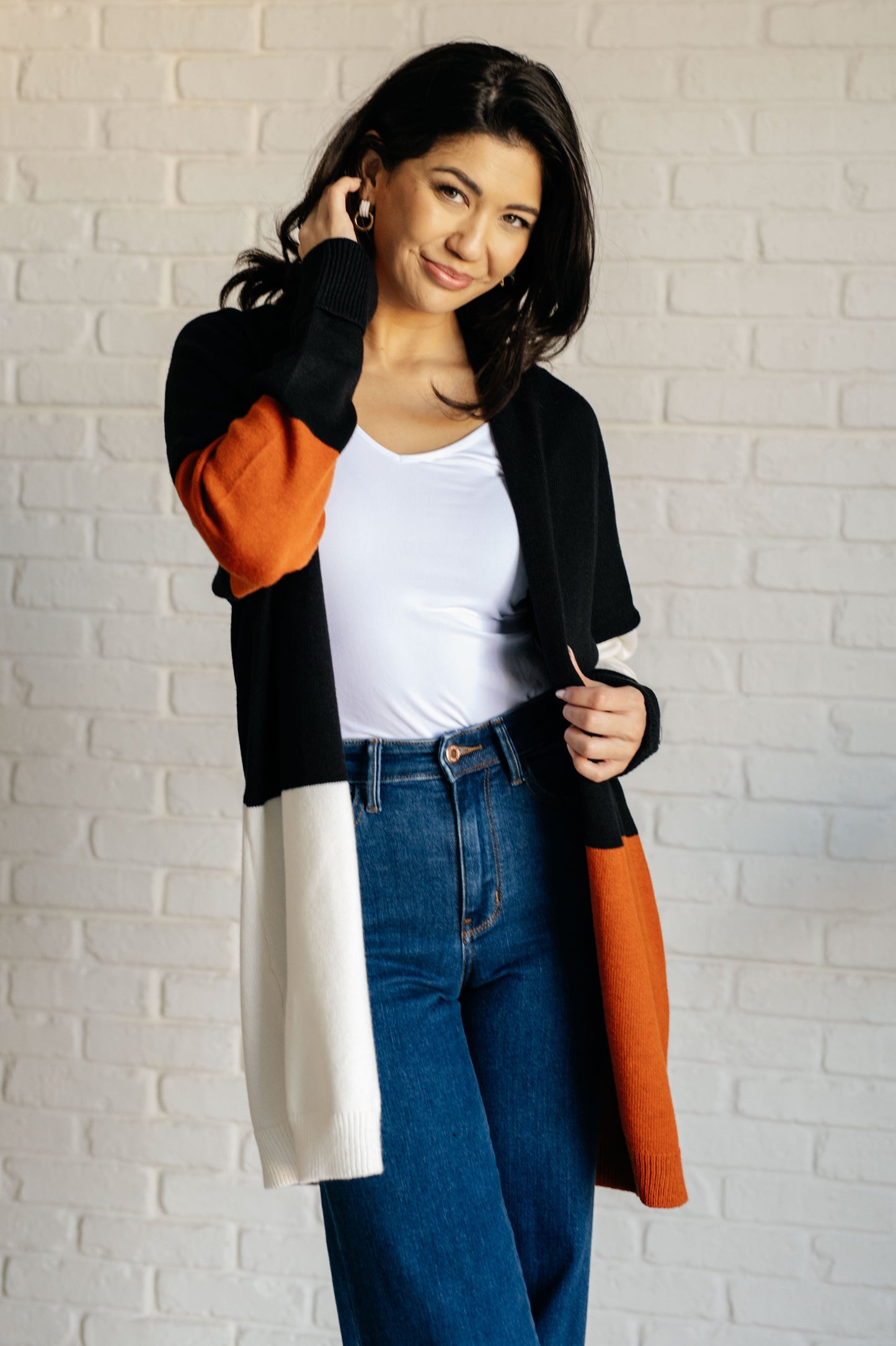 Color Block Open Front Cardigan