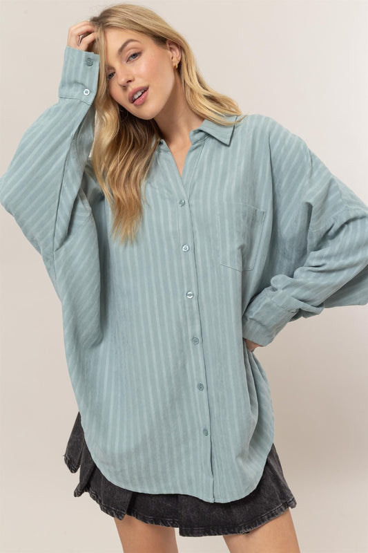 Stripe Button Down Long Sleeve Oversized Shirt