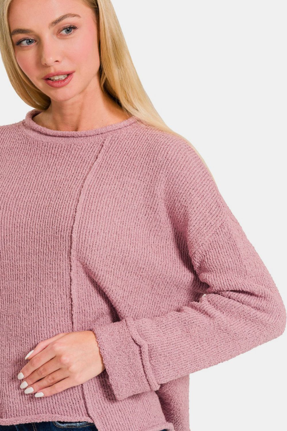 Asymmetric Hem Drop Shoulder Sweater - 28th State Boutique