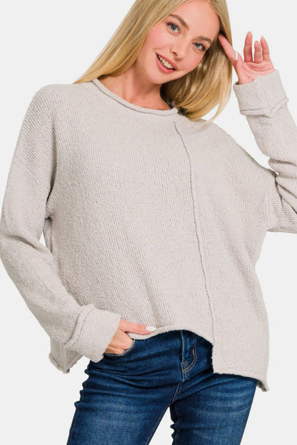 Asymmetric Hem Drop Shoulder Sweater - 28th State Boutique