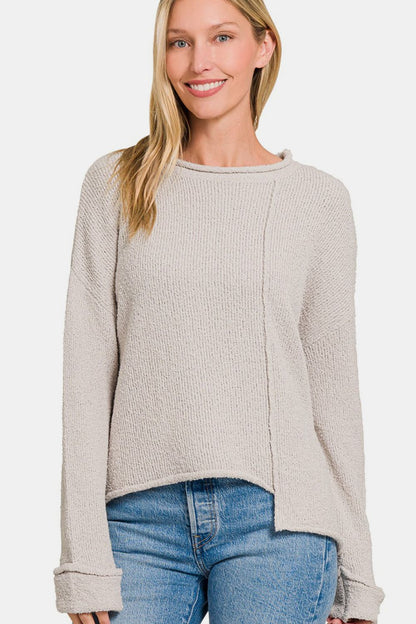 Asymmetric Hem Drop Shoulder Sweater - 28th State Boutique