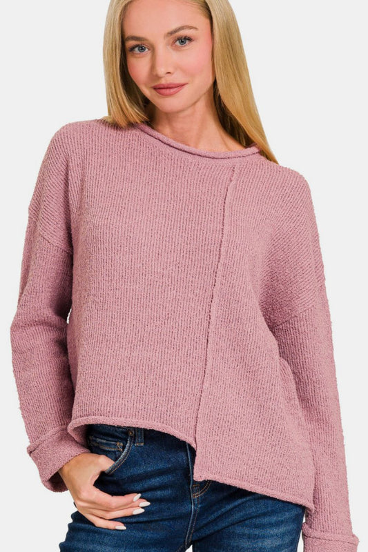 Asymmetric Hem Drop Shoulder Sweater - 28th State Boutique