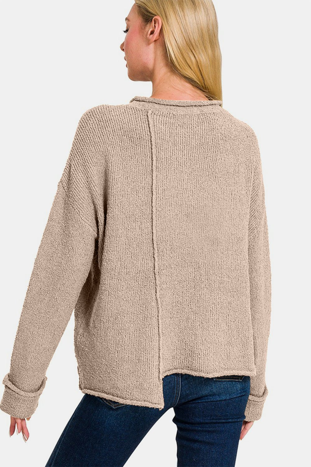 Asymmetric Hem Drop Shoulder Sweater - 28th State Boutique