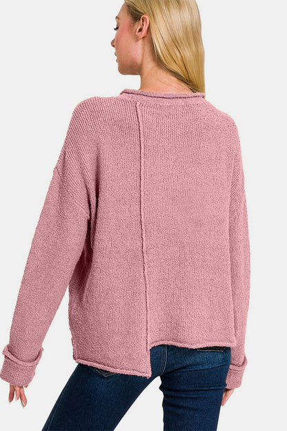 Asymmetric Hem Drop Shoulder Sweater - 28th State Boutique