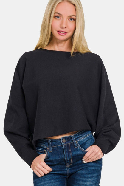 Asymmetric Hem Long Sleeve Sweater - 28th State Boutique