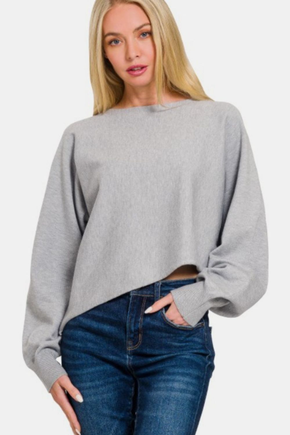 Asymmetric Hem Long Sleeve Sweater - 28th State Boutique