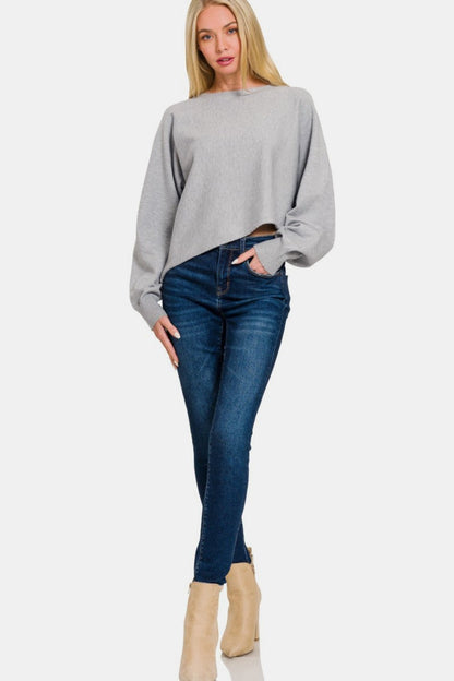 Asymmetric Hem Long Sleeve Sweater - 28th State Boutique