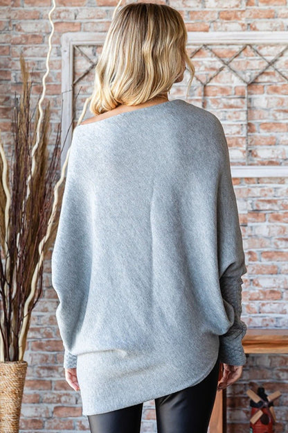 Asymmetrical Hem Dolman Sleeve Sweater - 28th State Boutique