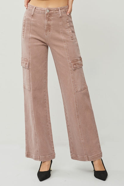 RISEN High Rise Wide Leg Cargo Jeans