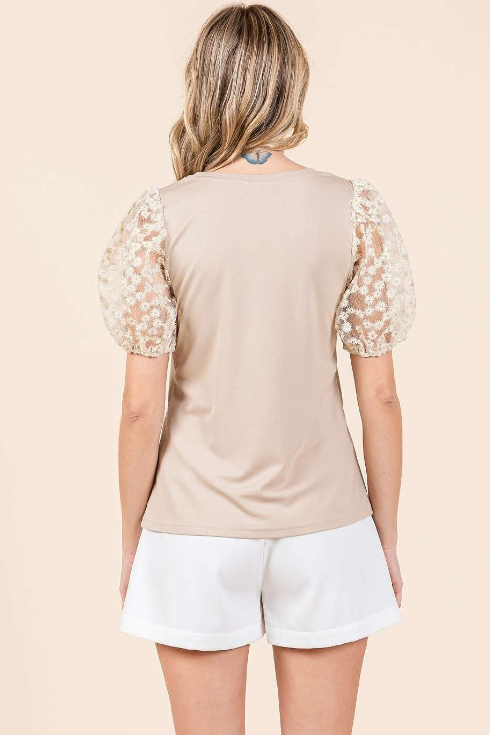 Round Neck Puff Short Sleeve Top