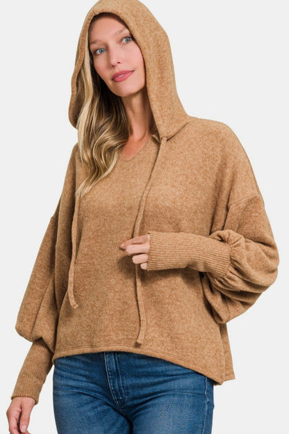 Brushed Hacci Drop Shoulder Cropped Hoodie - 28th State Boutique