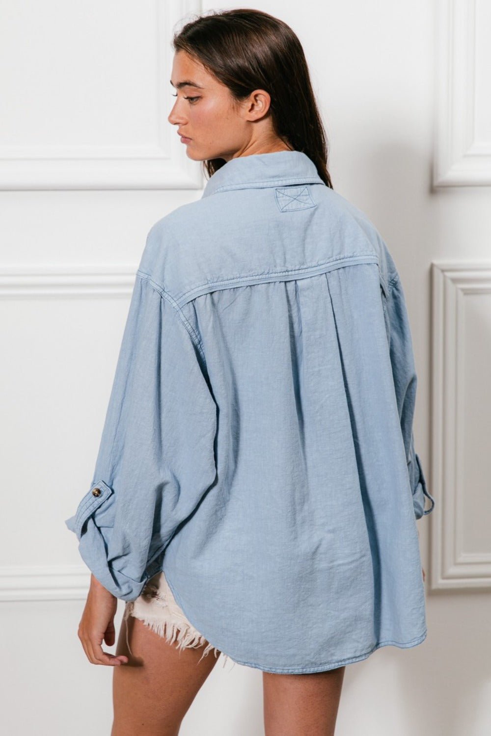 Button Down Stitch Detail Shirt with Chest Pockets - 28th State Boutique