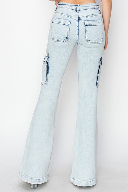 RISEN High Rise Cargo Flare Jeans