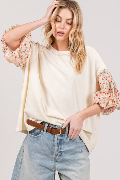 Round Neck Bubble Sleeve Oversize Top