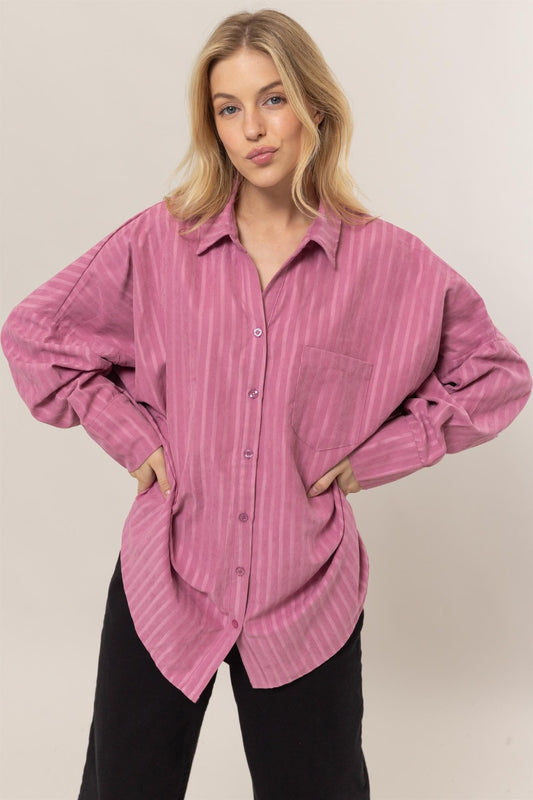 Stripe Button Down Long Sleeve Oversized Shirt