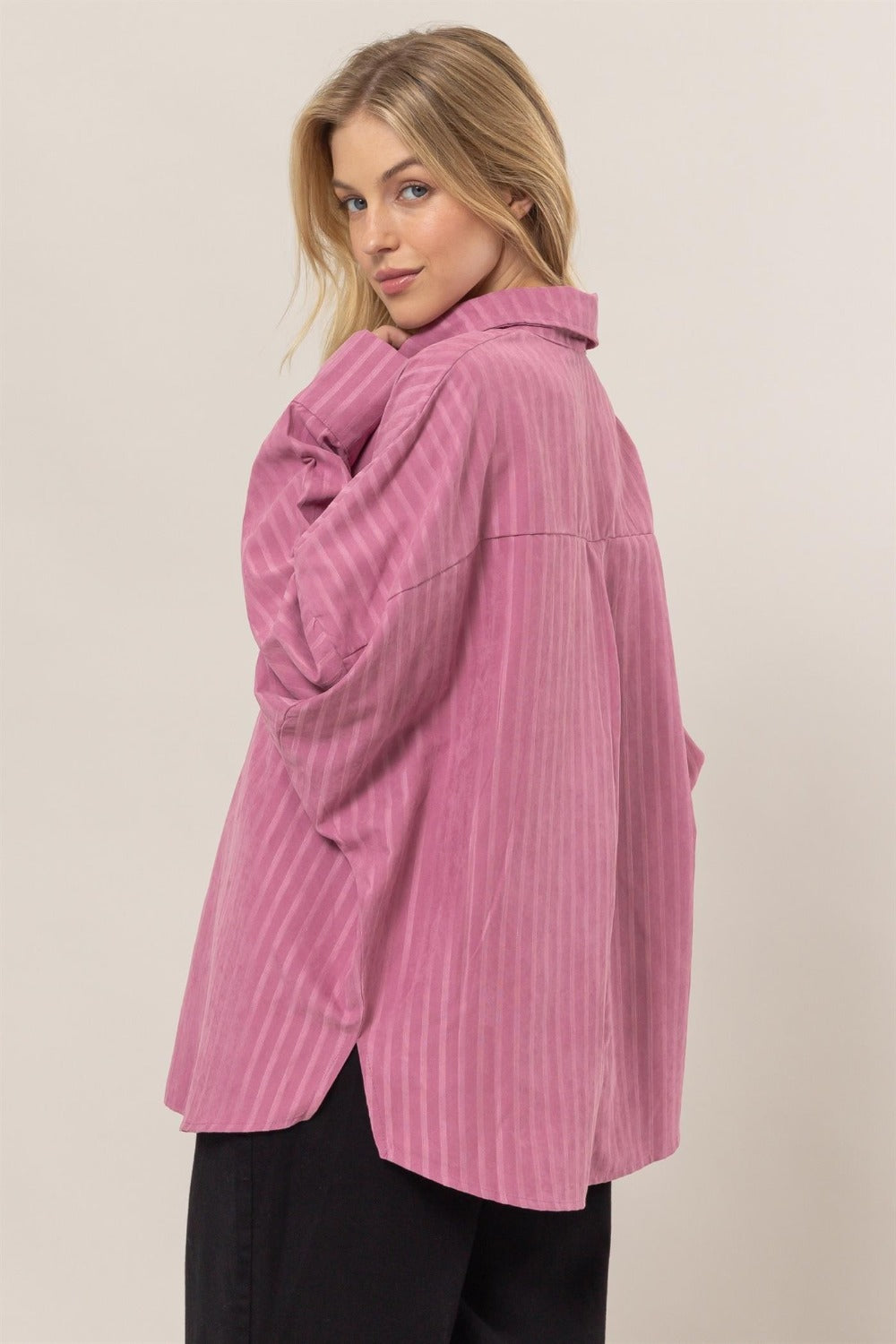 Stripe Button Down Long Sleeve Oversized Shirt