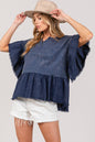 Ruffle Sleeve Washed Short Sleeve Blouse