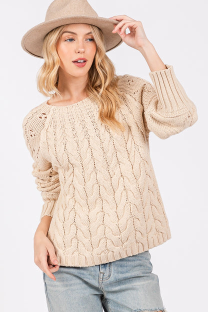 Cable-Knit Long Sleeve Sweater