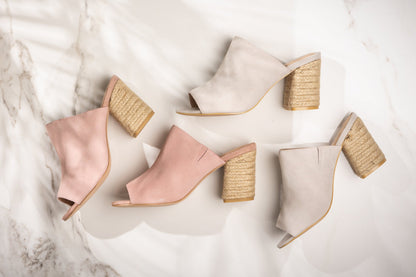 Heeled Sandal in Ice Suede