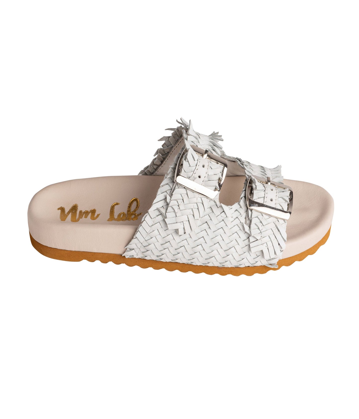 Dual Woven Strap Slide in White