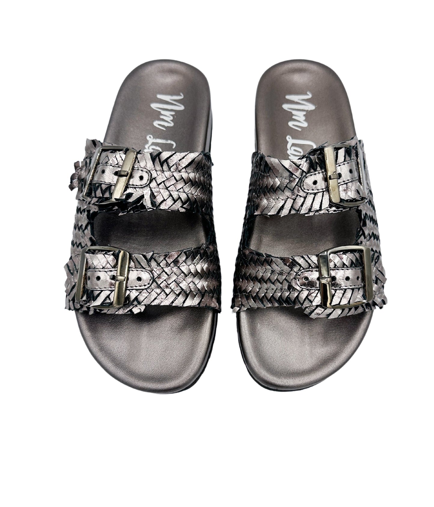 Dual Woven Strap Slide in Pewter